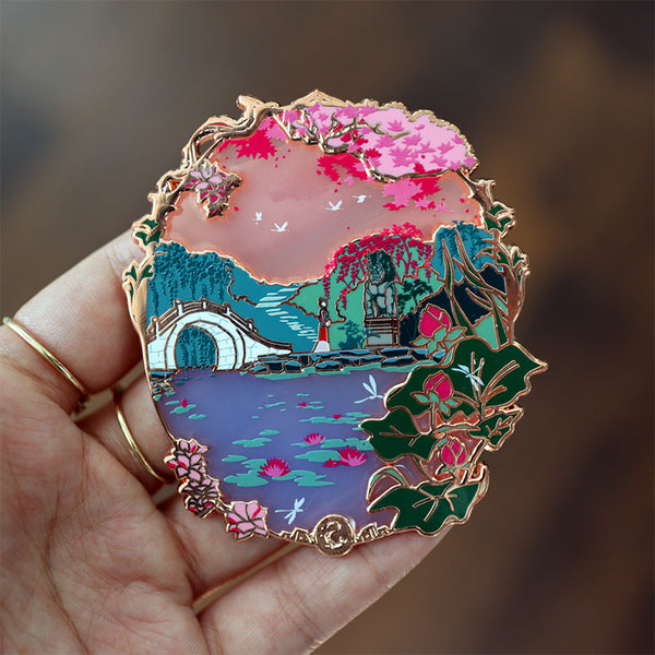 LE  Patreon Exclusive Rose Reflection Mulan Variant Landscape Stained Glass Enamel Pin