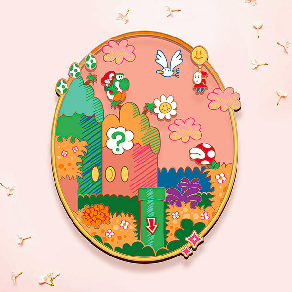 [Pre-Order] LE Patreon Exclusive Yoshi's Island Sunset Variant Stained Glass Landscape Enamel Pin