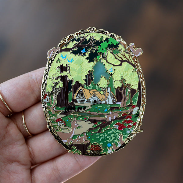 Patreon Exclusive Snow White Cottage Landscape Stained Glass Enamel Pin