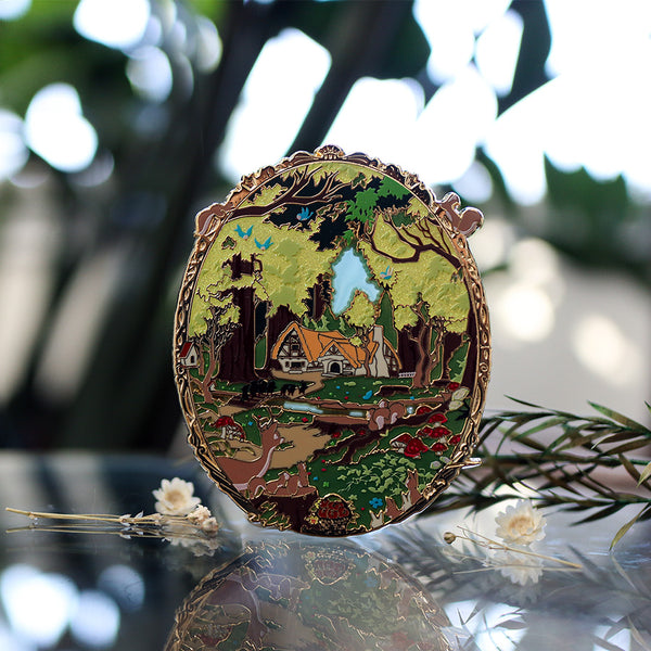 Patreon Exclusive Snow White Cottage Landscape Stained Glass Enamel Pin