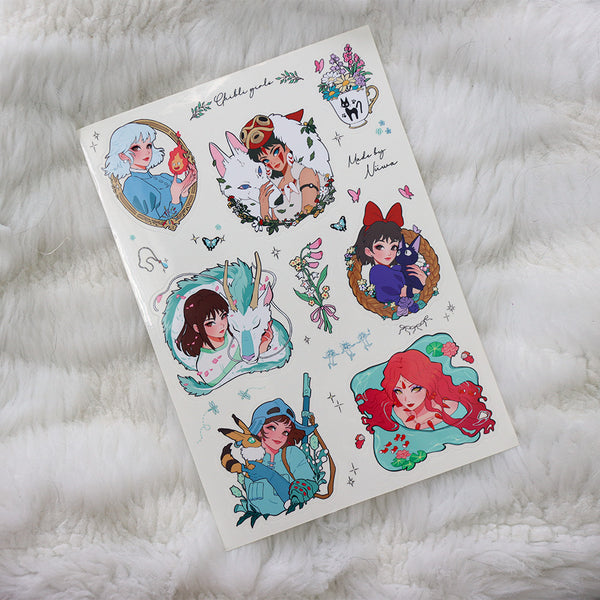 Ghibli Girls Transparent Sticker Sheet