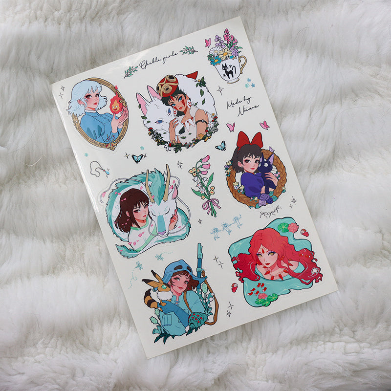 Ghibli Girls Transparent Sticker Sheet