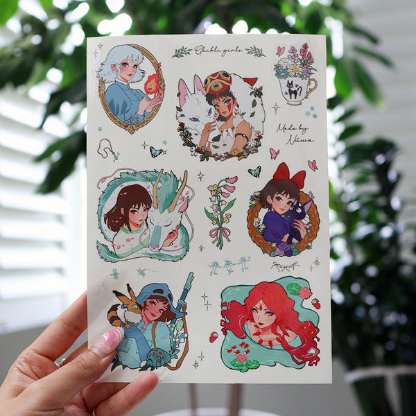 Ghibli Girls Transparent Sticker Sheet