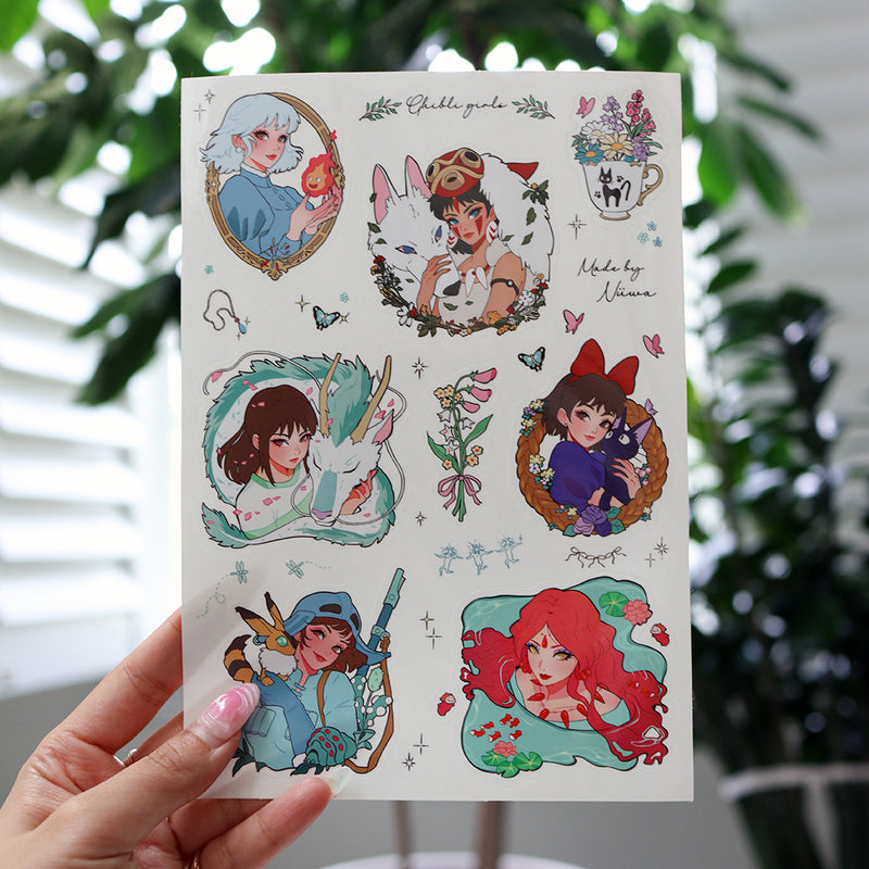 Ghibli Girls Transparent Sticker Sheet