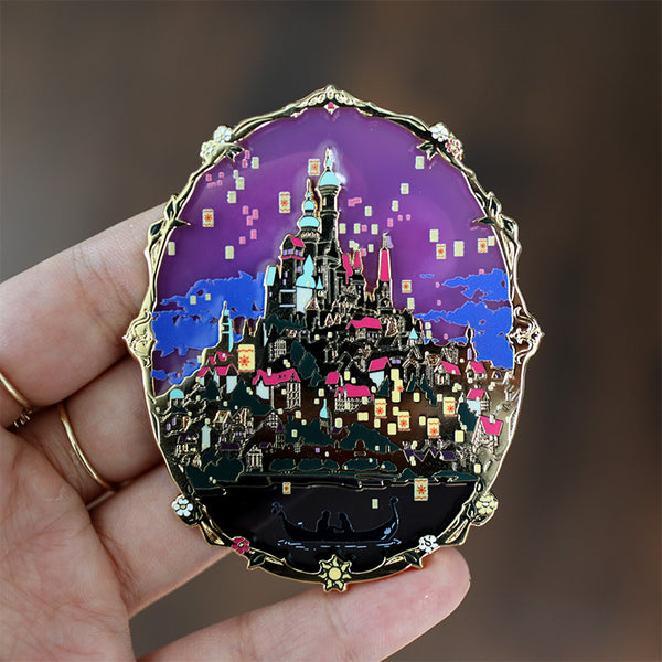 Patreon Exclusive Rapunzel Lantern Lights Landscape Stained Glass Enamel Pin