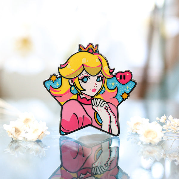 PRINCESS PEACH STAR GRAPHIC-STYLE MARIO GIRLS ENAMEL PIN