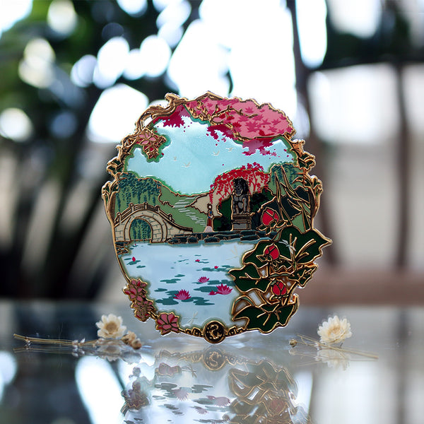 Patreon Exclusive Reflection Mulan Landscape Stained Glass Enamel Pin