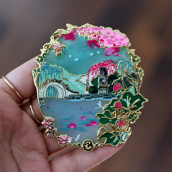 Patreon Exclusive Reflection Mulan Landscape Stained Glass Enamel Pin