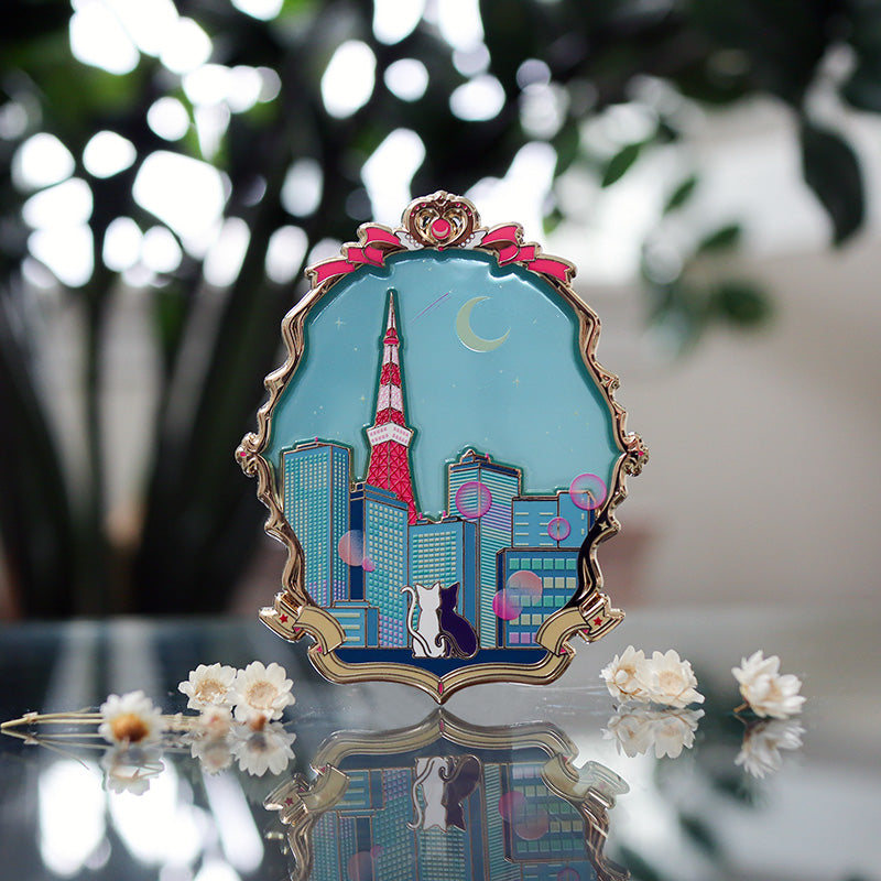 Tower Cityscape Moonie Stained Glass Landscape Enamel Pin