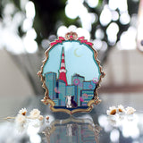 Tower Cityscape Moonie Stained Glass Landscape Enamel Pin