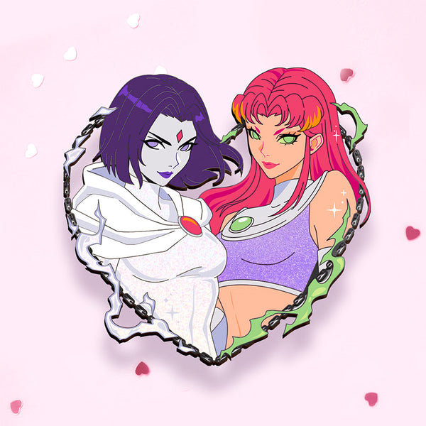 [Pre-Order] Limited Edition Patreon Exclusive White Raven and Starfire Glitter Variant Enamel Pin