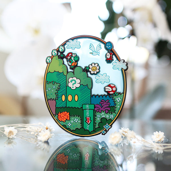 YOSHI'S ISLAND STAINED GLASS LANDSCAPE ENAMEL PIN