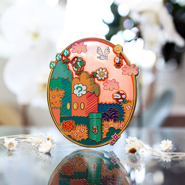 LE Patreon Exclusive Yoshi's Island Sunset Variant Stained Glass Landscape Enamel Pin