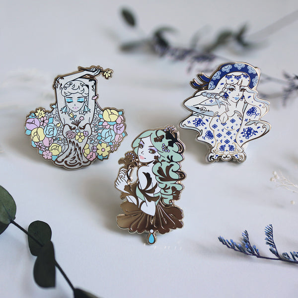 Patreon Exclusive Nouveau Opal Antique Girls Enamel Pin