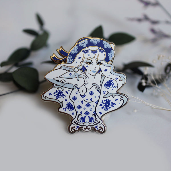 Patreon Exclusive Delft Blue Holly Antique Girls Enamel Pin